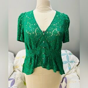 Zara Green Lace Peplum Blouse Top M L XL